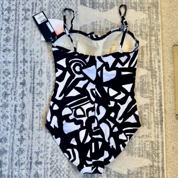 NWT It Figures! Tummy Thinner Black and White Swirl One Piece Swimsuit - Picture 3 of 4